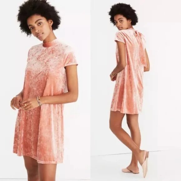 Madewell Dresses & Skirts - Madewell Blush Pink Crushed Velvet Mockneck Mini Swing Dress